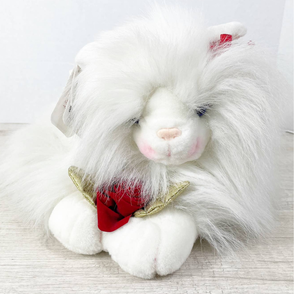 Vintage Dan Dee Expressions White Fluffy Persian Cat Blue Eyes Eyelashes Plush